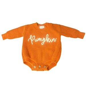Mud‎ Pie Baby Orange Knit Pumpkin Romper Bubble Sweater One Piece 0-3M